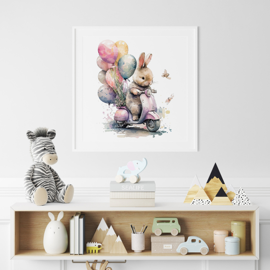 Póster para niños - Infantil - Conejo en scooter