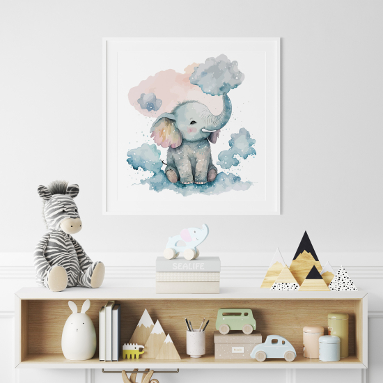 Póster para niños - Infantil - Elefantito nubes