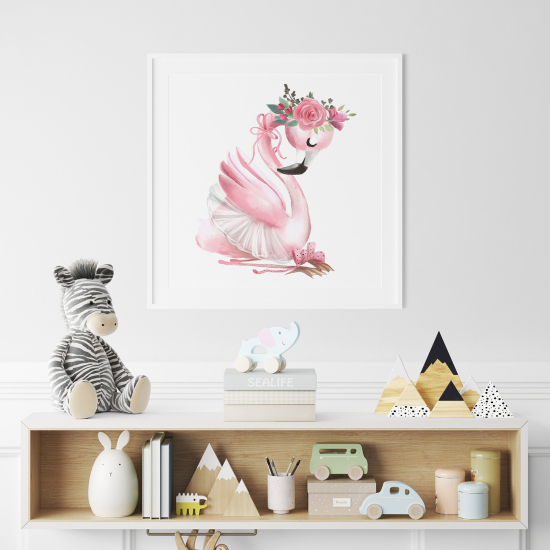 Póster para niños - Infantil - Flamenco Rosa flores