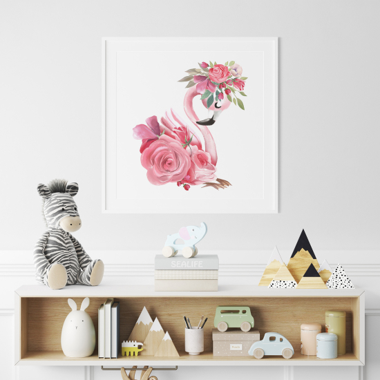 Póster para niños - Infantil - Flamenco Rosa flores
