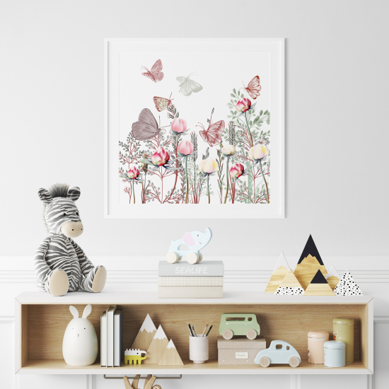 Póster para niños - Infantil - Flores Mariposas