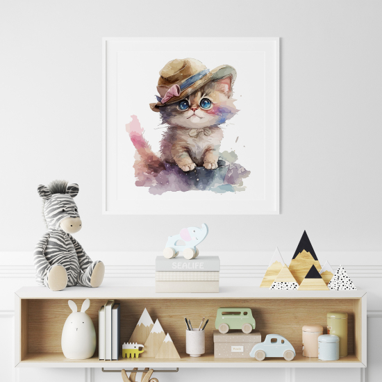 Póster para niños - Infantil - Gatito con sombrero