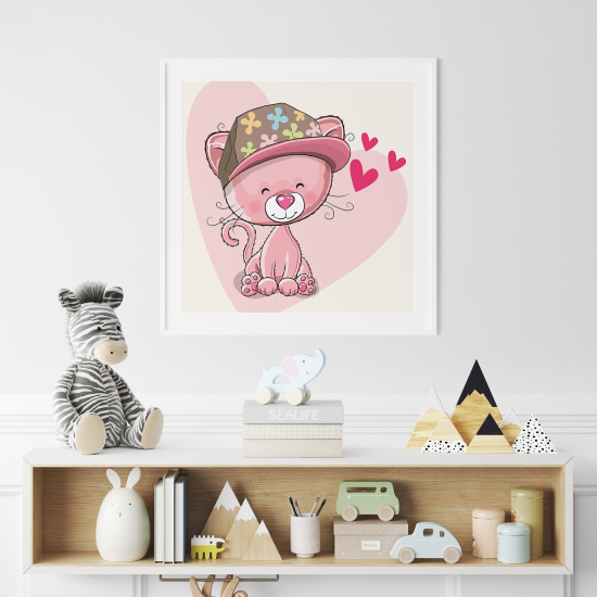 Póster para niños - Infantil - Gatito corazones