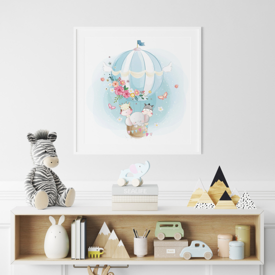 Póster para niños - Infantil - Globo aerostático Animales