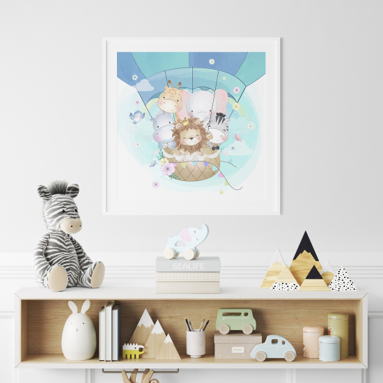 Póster para niños - Infantil - Globo aerostático Animales