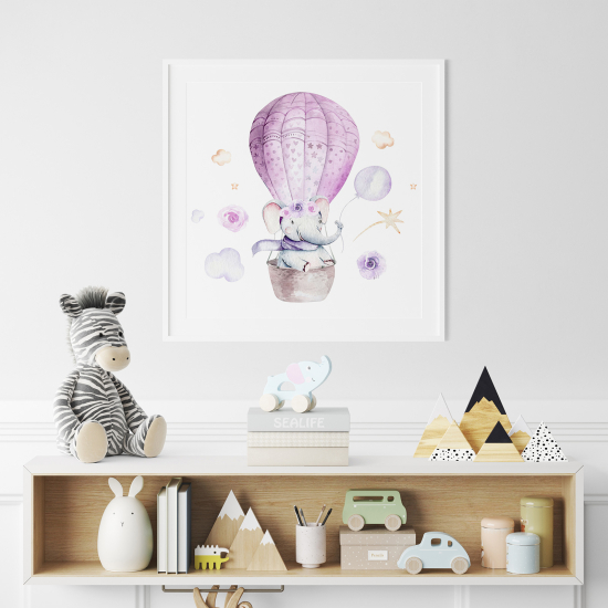 Póster para niños - Infantil - Globo aerostático Elefante