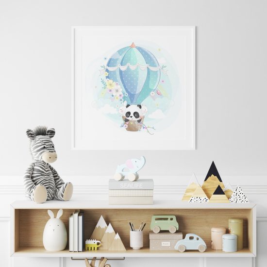 Póster para niños - Infantil - Globo aerostático Panda