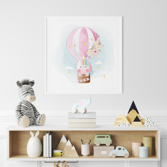 Póster para niños - Infantil - Globo aerostático Unicornio