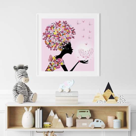Póster para niños - Infantil - Hada corazones mariposas