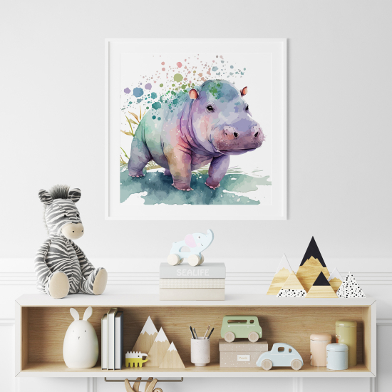 Póster para niños - Infantil - Hipopótamo colorido