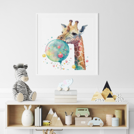 Póster para niños - Infantil - Jirafa burbuja colorida
