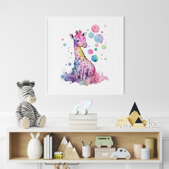Póster para niños - Infantil - Jirafa burbujas colorida