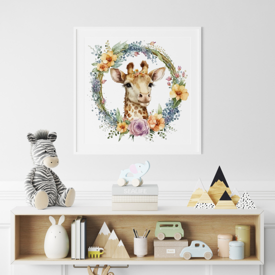 Póster para niños - Infantil - Jirafa flores