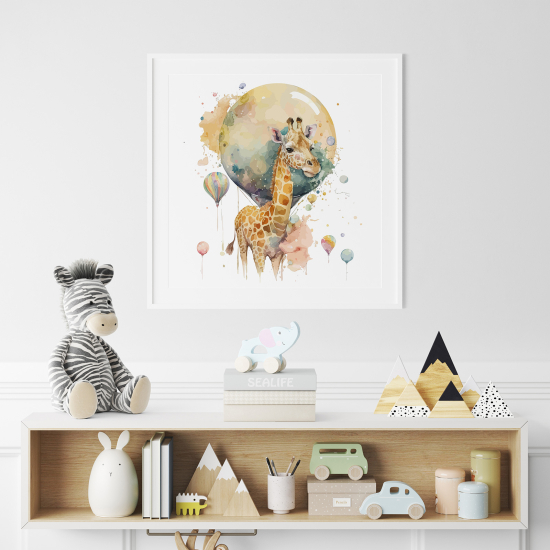 Póster para niños - Infantil - Jirafa globos