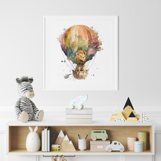 Póster para niños - Infantil - León globo aerostático