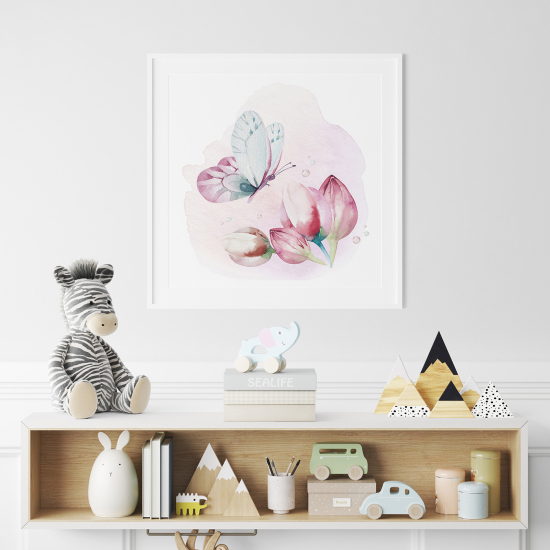 Póster para niños - Infantil - Mariposa flores