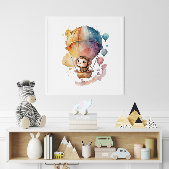 Póster para niños - Infantil - Mono globo aerostático