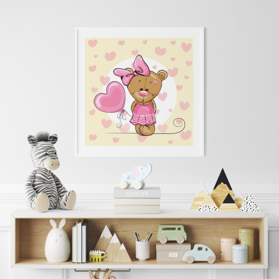 Póster para niños - Infantil - Osito Niña corazones