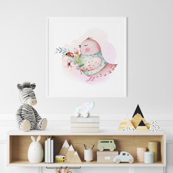 Póster para niños - Infantil - Pájaro Flores