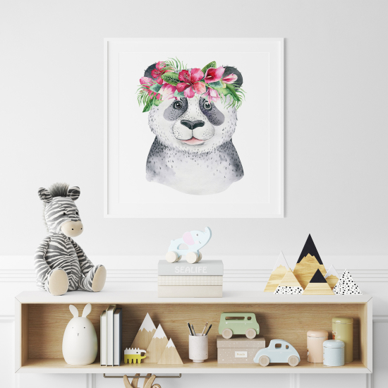 Póster para niños - Infantil - Panda flores