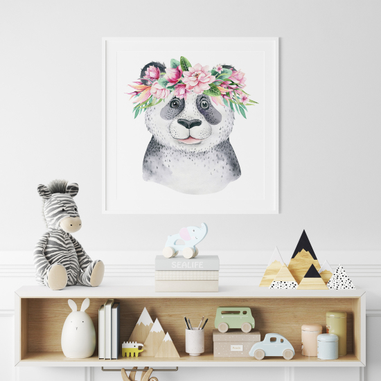Póster para niños - Infantil - Panda flores