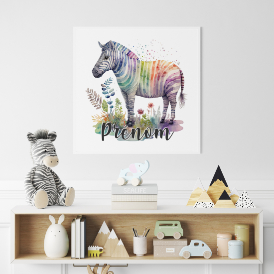 Póster para niños - Infantil personalizado - Cebra colorida