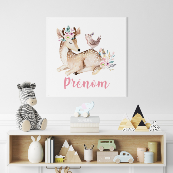 Póster para niños - Infantil personalizado - Cervatillo Pájaro