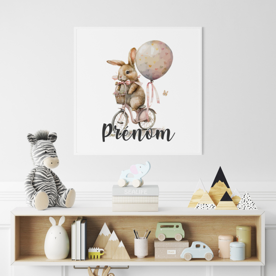 Póster para niños - Infantil personalizado - Conejo en bicicleta