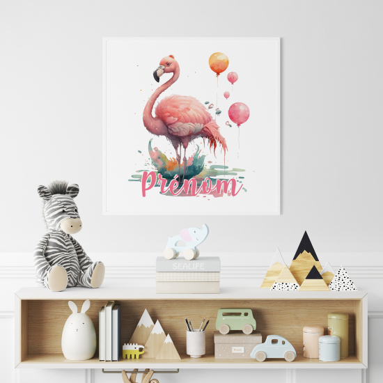 Póster para niños - Infantil personalizado - Flamenco rosa globos