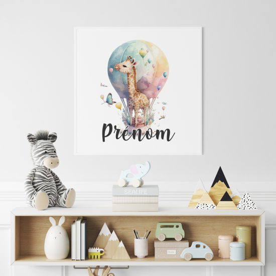 Póster para niños - Infantil personalizado - Globo aerostático Jirafa