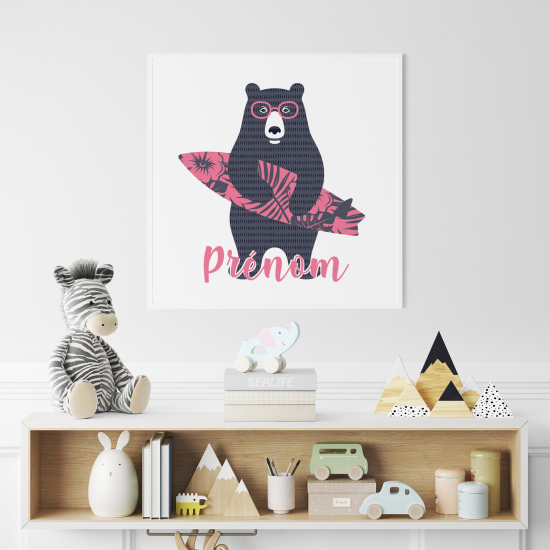 Póster para niños - Infantil personalizado - Oso surfista