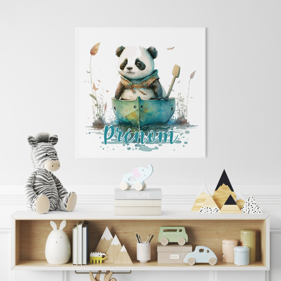 Póster para niños - Infantil personalizado - Panda en la barca