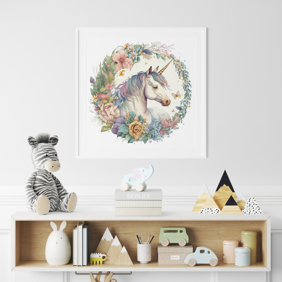 Póster para niños - Infantil - Unicornio flores