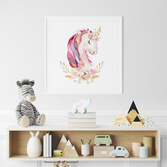 Póster para niños - Infantil - Unicornio flores