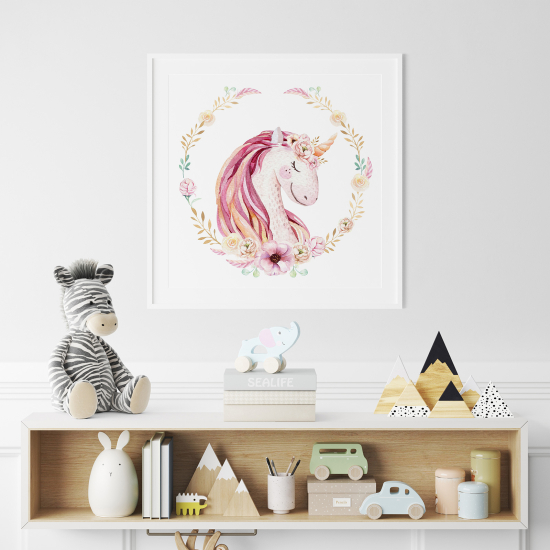 Póster para niños - Infantil - Unicornio flores