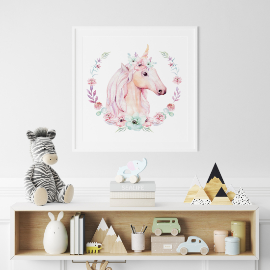 Póster para niños - Infantil - Unicornio flores
