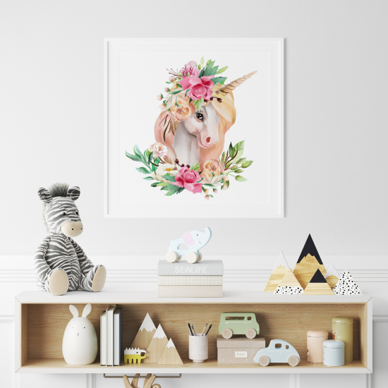 Póster para niños - Infantil - Unicornio flores