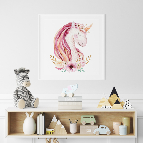 Póster para niños - Infantil - Unicornio flores
