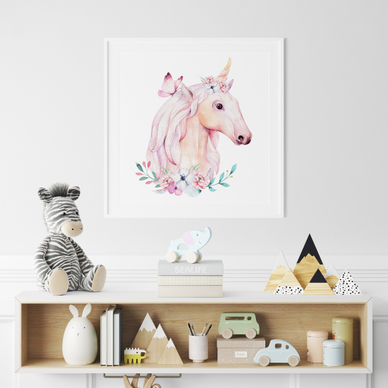 Póster para niños - Infantil - Unicornio flores
