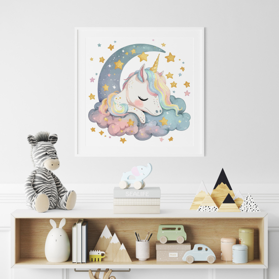 Póster para niños - Infantil - Unicornio Luna estrellas