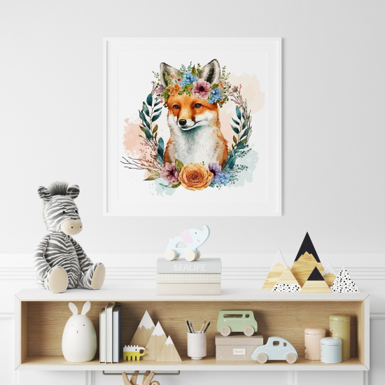 Póster para niños - Infantil - Zorro flores