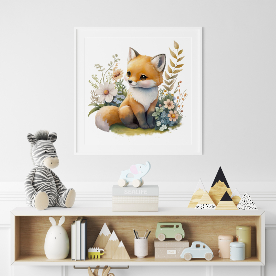 Póster para niños - Infantil - Zorro flores