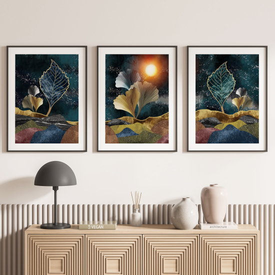 Pósters trípticos - Paisaje hojas