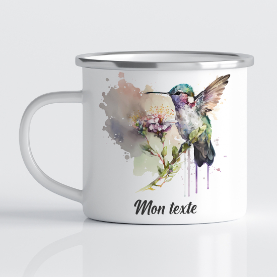 Taza esmaltada personalizada - Colibrí Flor