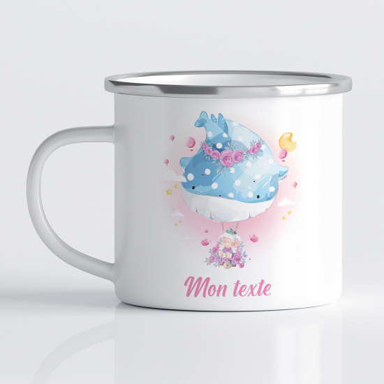 Taza esmaltada personalizada para niños - Infantil - Ballena Montgolfiera