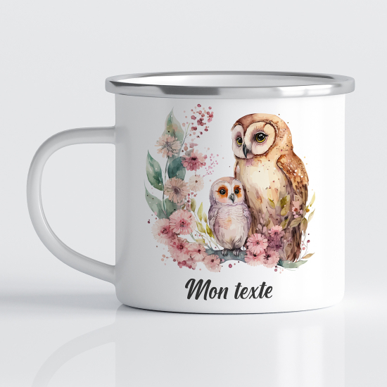 Taza esmaltada personalizada para niños - Infantil - Búho Floral