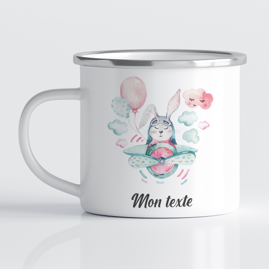 Taza esmaltada personalizada para niños - Infantil - Conejo Avión
