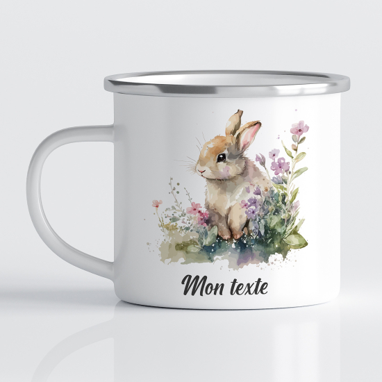 Taza esmaltada personalizada para niños - Infantil - Conejo Flores
