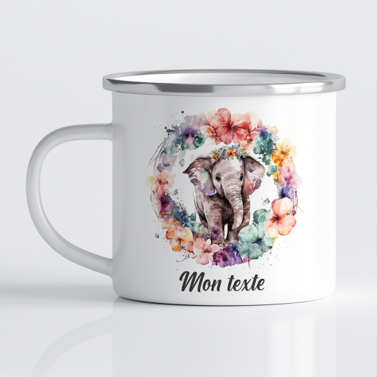 Taza esmaltada personalizada para niños - Infantil - Elefante Floral
