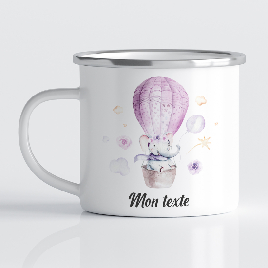 Taza esmaltada personalizada para niños - Infantil - Elefante Montgolfiera